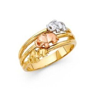 14K Yellow Rose White Gold Elephant Fancy Ring